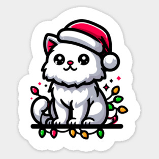 Cute Christmas Cat Santa Hat Christmas Lights Adorable Magnet