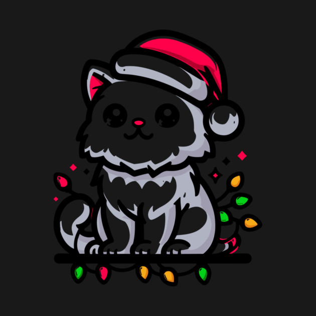 Cute Christmas Cat Santa Hat Christmas Lights Adorable by Frank Ring