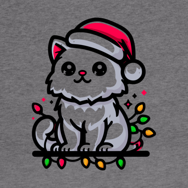Cute Christmas Cat Santa Hat Christmas Lights Adorable by Frank Ring