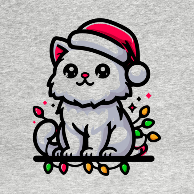 Cute Christmas Cat Santa Hat Christmas Lights Adorable by Frank Ring