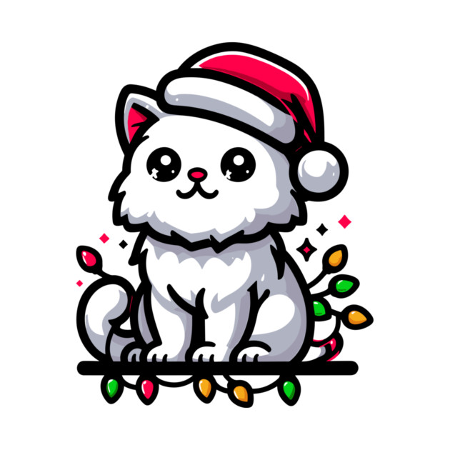 Cute Christmas Cat Santa Hat Christmas Lights Adorable by Frank Ring
