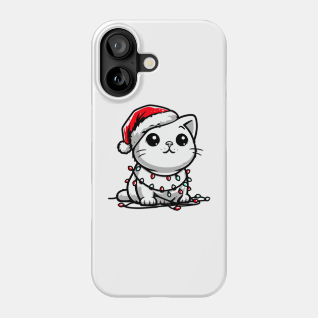 Cute Christmas Cat Santa Hat Christmas Lights Adorable Phone Case by Frank Ring
