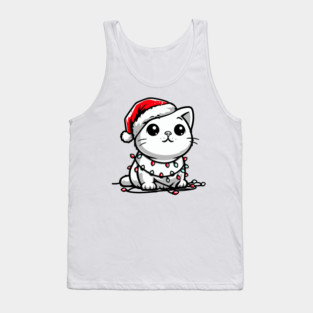 Cute Christmas Cat Santa Hat Christmas Lights Adorable Tank Top