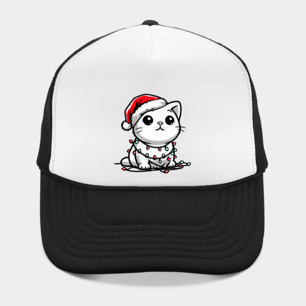 Cute Christmas Cat Santa Hat Christmas Lights Adorable by Frank Ring