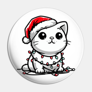 Cute Christmas Cat Santa Hat Christmas Lights Adorable Pin