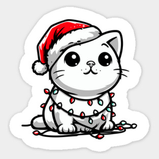 Cute Christmas Cat Santa Hat Christmas Lights Adorable Sticker