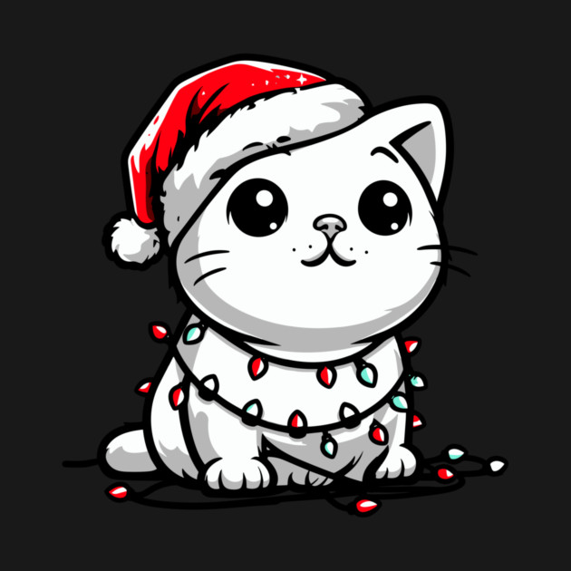 Cute Christmas Cat Santa Hat Christmas Lights Adorable by Frank Ring