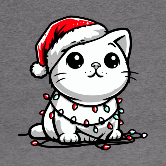 Cute Christmas Cat Santa Hat Christmas Lights Adorable by Frank Ring