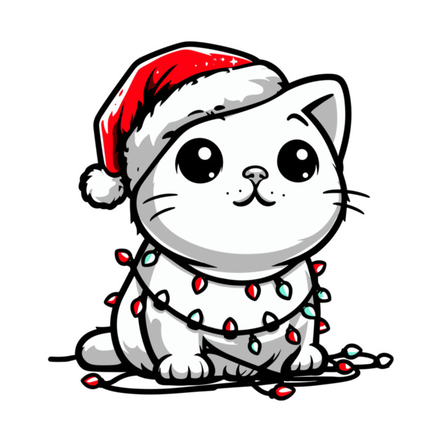 Cute Christmas Cat Santa Hat Christmas Lights Adorable by Frank Ring