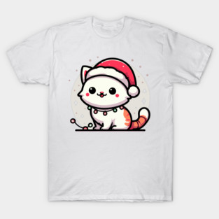 Cute Christmas Cat Santa Hat Christmas Lights Adorable T-Shirt