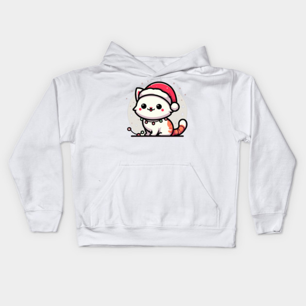 Cute Christmas Cat Santa Hat Christmas Lights Adorable Kids Hoodie by Frank Ring