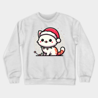 Cute Christmas Cat Santa Hat Christmas Lights Adorable Crewneck Sweatshirt