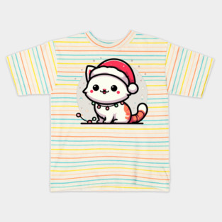 Cute Christmas Cat Santa Hat Christmas Lights Adorable Kids T-Shirt