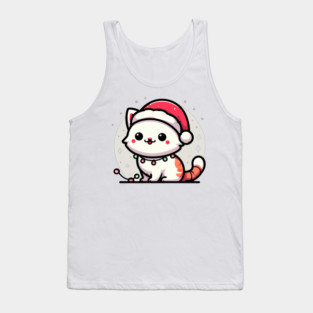 Cute Christmas Cat Santa Hat Christmas Lights Adorable Tank Top