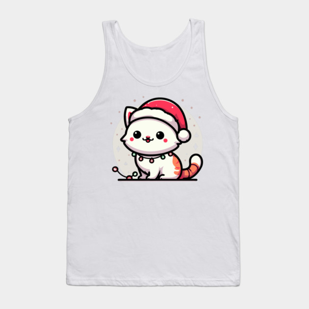 Cute Christmas Cat Santa Hat Christmas Lights Adorable Tank Top by Frank Ring