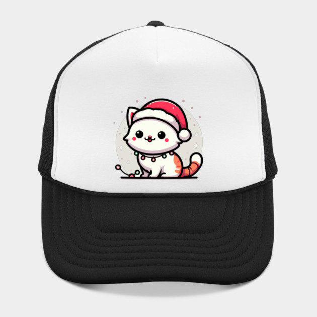 Cute Christmas Cat Santa Hat Christmas Lights Adorable by Frank Ring