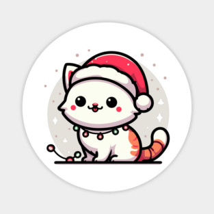 Cute Christmas Cat Santa Hat Christmas Lights Adorable Magnet