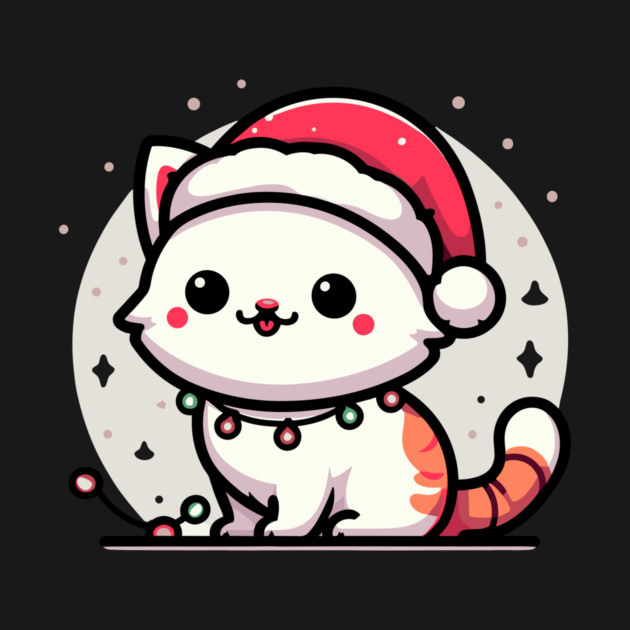 Cute Christmas Cat Santa Hat Christmas Lights Adorable by Frank Ring