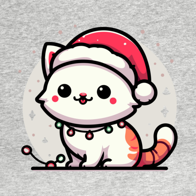 Cute Christmas Cat Santa Hat Christmas Lights Adorable by Frank Ring