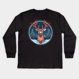 Deer in Ornament, Love Deers Kids Long Sleeve T-Shirt