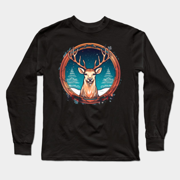 Deer in Ornament, Love Deers Long Sleeve T-Shirt by logiamerch