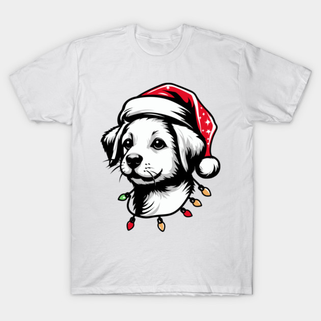 Adorable Dog Christmas Lights Santa Hat T-Shirt by Frank Ring