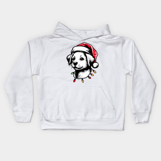 Adorable Dog Christmas Lights Santa Hat Kids Hoodie by Frank Ring