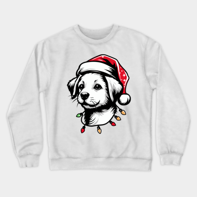 Adorable Dog Christmas Lights Santa Hat Crewneck Sweatshirt by Frank Ring