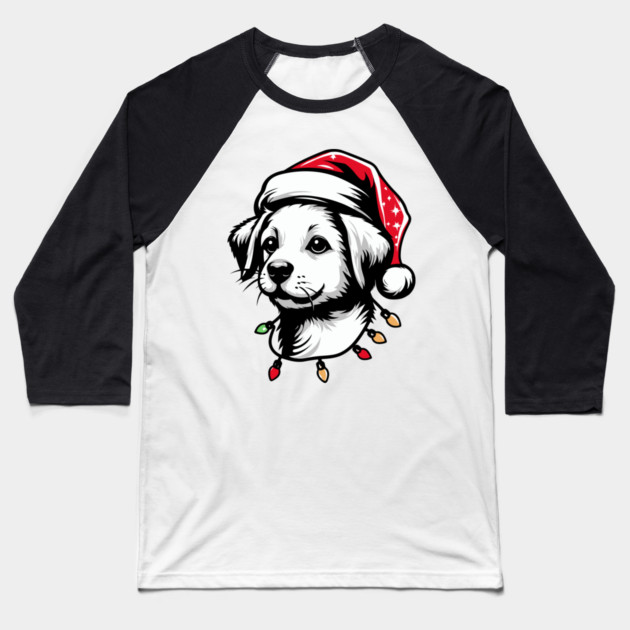 Adorable Dog Christmas Lights Santa Hat Baseball T-Shirt by Frank Ring