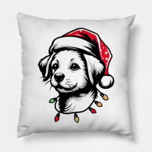 Adorable Dog Christmas Lights Santa Hat Pillow