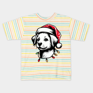 Adorable Dog Christmas Lights Santa Hat Kids T-Shirt
