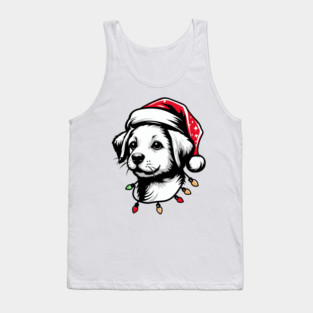 Adorable Dog Christmas Lights Santa Hat Tank Top