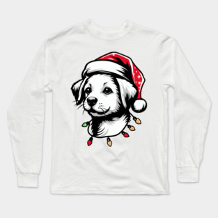 Adorable Dog Christmas Lights Santa Hat Long Sleeve T-Shirt