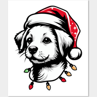 Adorable Dog Christmas Lights Santa Hat Posters and Art