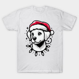 Adorable Dog Christmas Lights Santa Hat T-Shirt