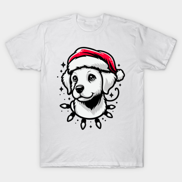 Adorable Dog Christmas Lights Santa Hat T-Shirt by Frank Ring