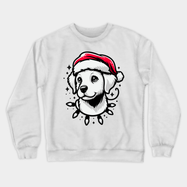 Adorable Dog Christmas Lights Santa Hat Crewneck Sweatshirt by Frank Ring