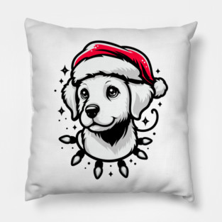 Adorable Dog Christmas Lights Santa Hat Pillow