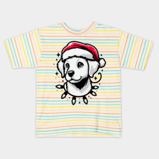 Adorable Dog Christmas Lights Santa Hat Kids T-Shirt