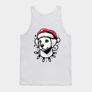 Adorable Dog Christmas Lights Santa Hat Tank Top