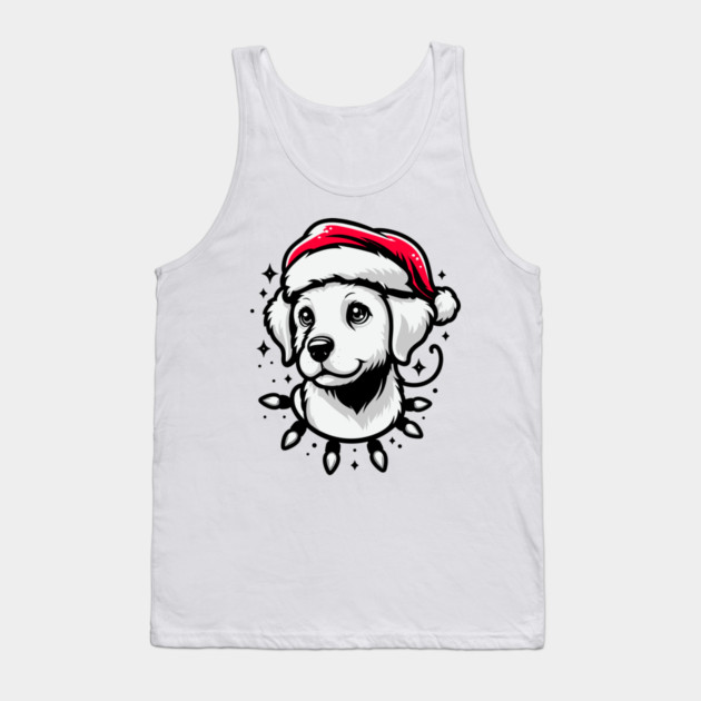 Adorable Dog Christmas Lights Santa Hat Tank Top by Frank Ring
