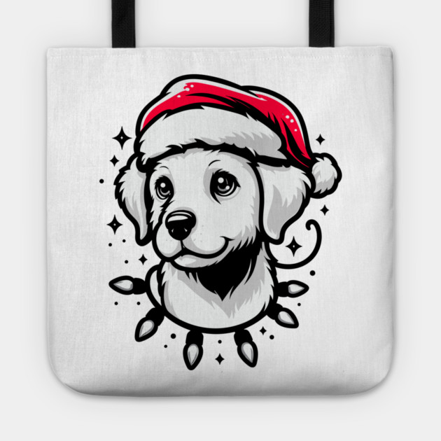 Adorable Dog Christmas Lights Santa Hat Tote by Frank Ring