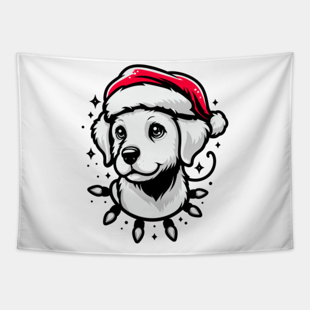 Adorable Dog Christmas Lights Santa Hat Tapestry by Frank Ring