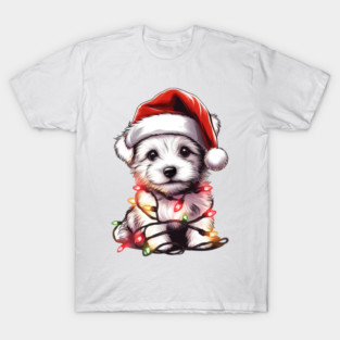 Adorable Dog Christmas Lights Santa Hat T-Shirt