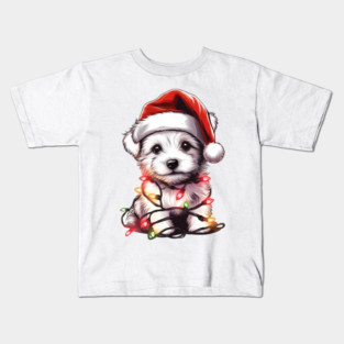Adorable Dog Christmas Lights Santa Hat Kids T-Shirt