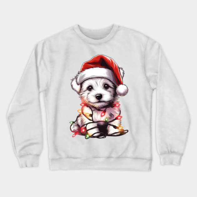 Adorable Dog Christmas Lights Santa Hat Crewneck Sweatshirt by Frank Ring