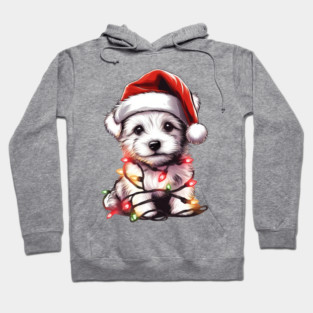Adorable Dog Christmas Lights Santa Hat Hoodie