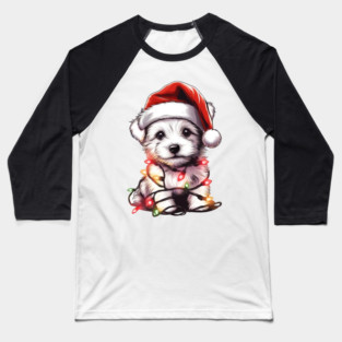 Adorable Dog Christmas Lights Santa Hat Baseball T-Shirt