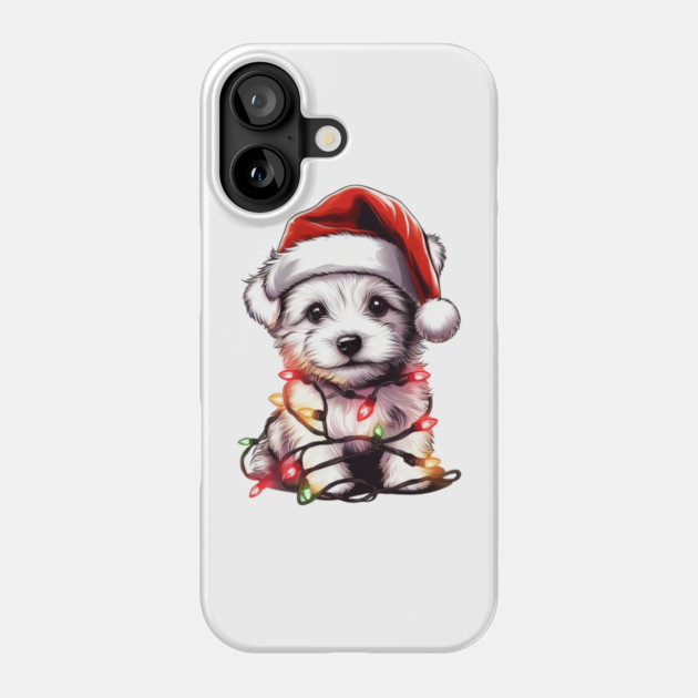 Adorable Dog Christmas Lights Santa Hat Phone Case by Frank Ring