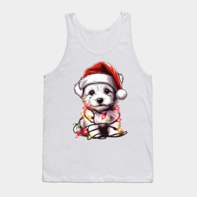Adorable Dog Christmas Lights Santa Hat Tank Top by Frank Ring